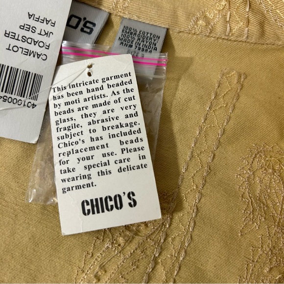 NWT CHICO’S Camelot Roadster Jacket Raffia (Light Yellow) Embroidered Sz 3 (XL) - Picture 12 of 16